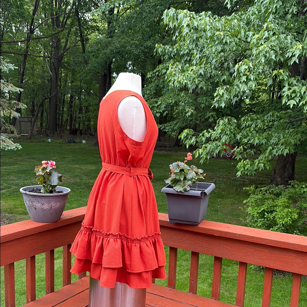 NWOT Calvin Klein Collection Orange Ruched Ruffled Mini Dress - Picture 4 of 14
